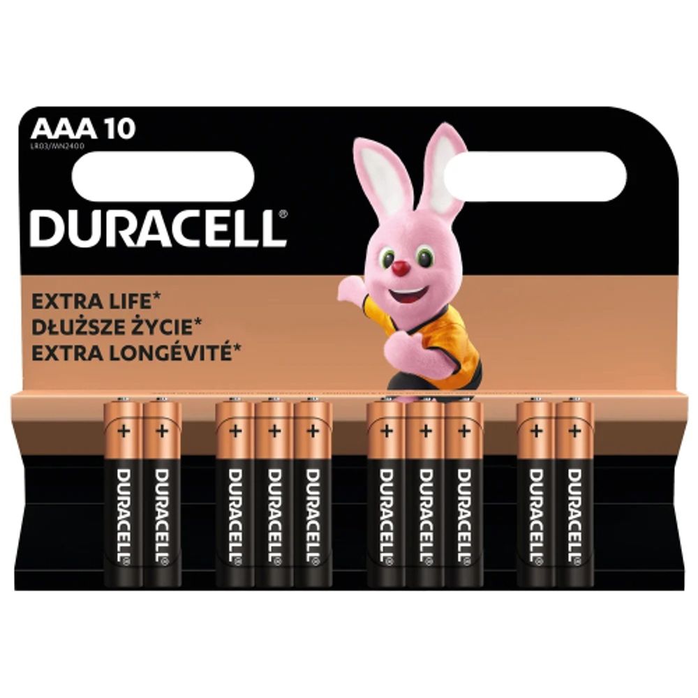 Батарейки Duracell 1027788 ААА алкалиновые 1,5v 10 шт. LR03-10BL BASIC | Duracell