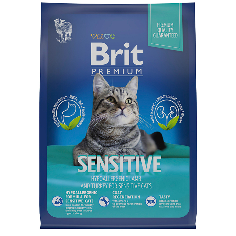 Сухой корм Brit Premium Cat Sensitive ягненок индейка 400г,для кошек с чувств.ЖКТ 06.25