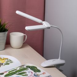 Настольный светильник ЭРА NLED-512-6W-W светодиодный аккумуляторный на прищепке белый | Светодиодные настольные лампы