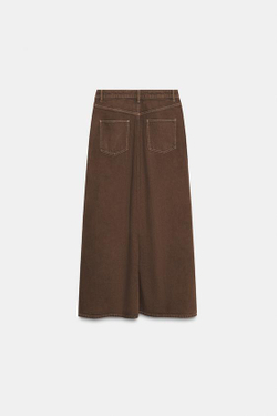 ZARA ДЖИНСОВАЯ ЮБКА-ТРАПЕЦИЯ Z1975 MIDI, КОРИЧНЕВЫЙ