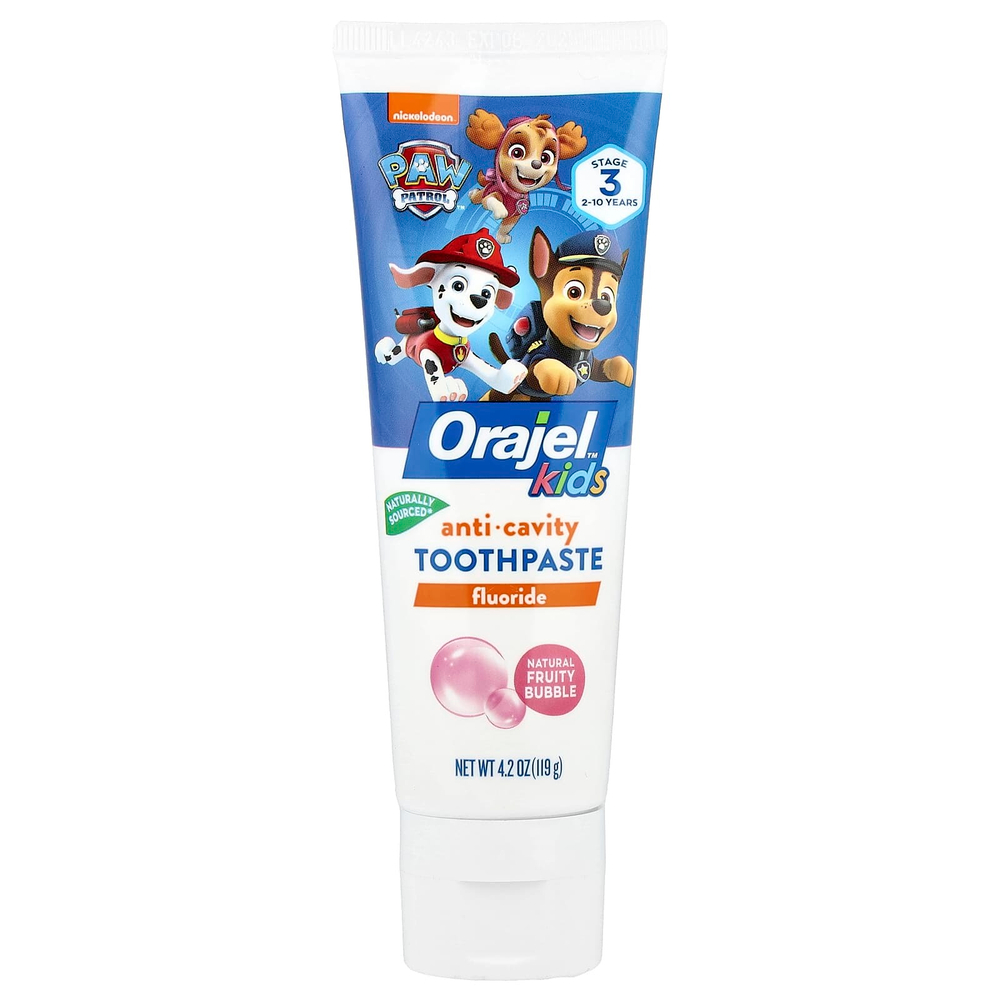 Orajel, Kids, зубная паста с фтором для предотвращения кариеса Paw Patrol ™, для детей от 2 до 10 лет, натуральные фруктовые пузырьки, 119 г (4,2 унции)
