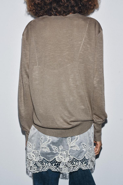 ZARA КОМБИНИРОВАННЫЙ ТРИКОТАЖНЫЙ ДЖЕМПЕР, БЕЖЕВЫЙ