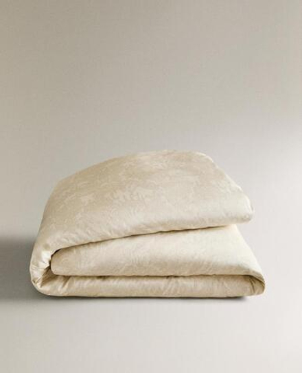 ZARA HOME САТИНОВЫЙ ПОДОДЕЯЛЬНИК С ПРИНТОМ, ЭКРЮ