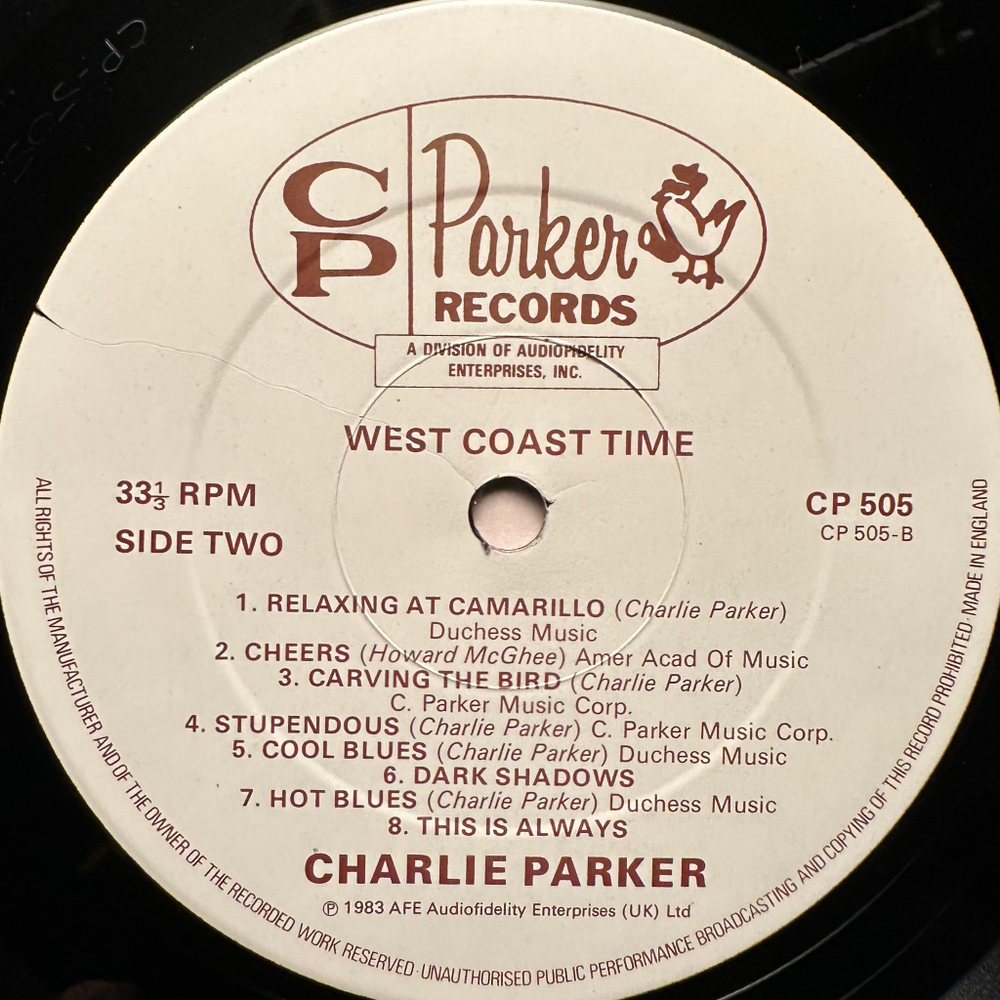 Charlie Parker ‎– West Coast Time (Англия 1983г.)