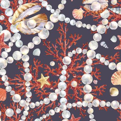 кораллы и жемчуга акварельный принт