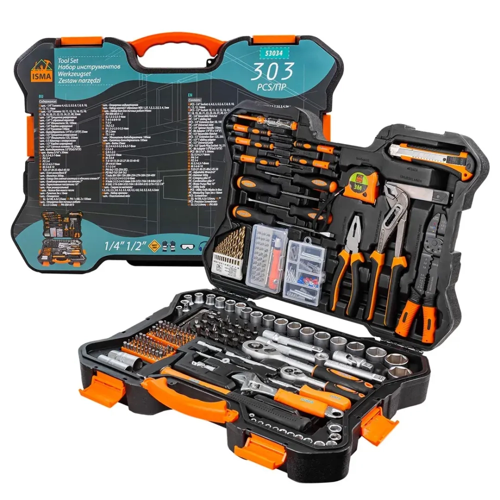 Набор инструмента 303пр. 1/4'',1/2''(6гр.)(4-32мм) ISMA ISMA-53034