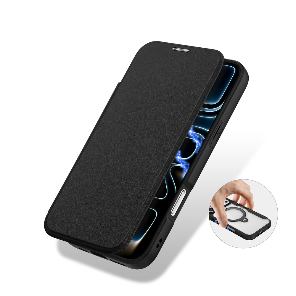 Чехол книжка с поддержкой MagSafe от Dux Ducis для iPhone 17 Pro, серия Skin X Pro Series Case (версия с магнитной откидной подставкой)