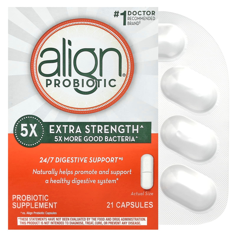 Align Probiotics, Поддержка пищеварения 24/7, повышенная эффективность, 17,5 мг, 21 капсула