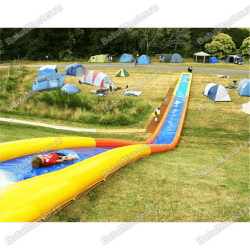 Водная горка с надувным дном, герметичная ТУРБО "Капля", длина 80 метров