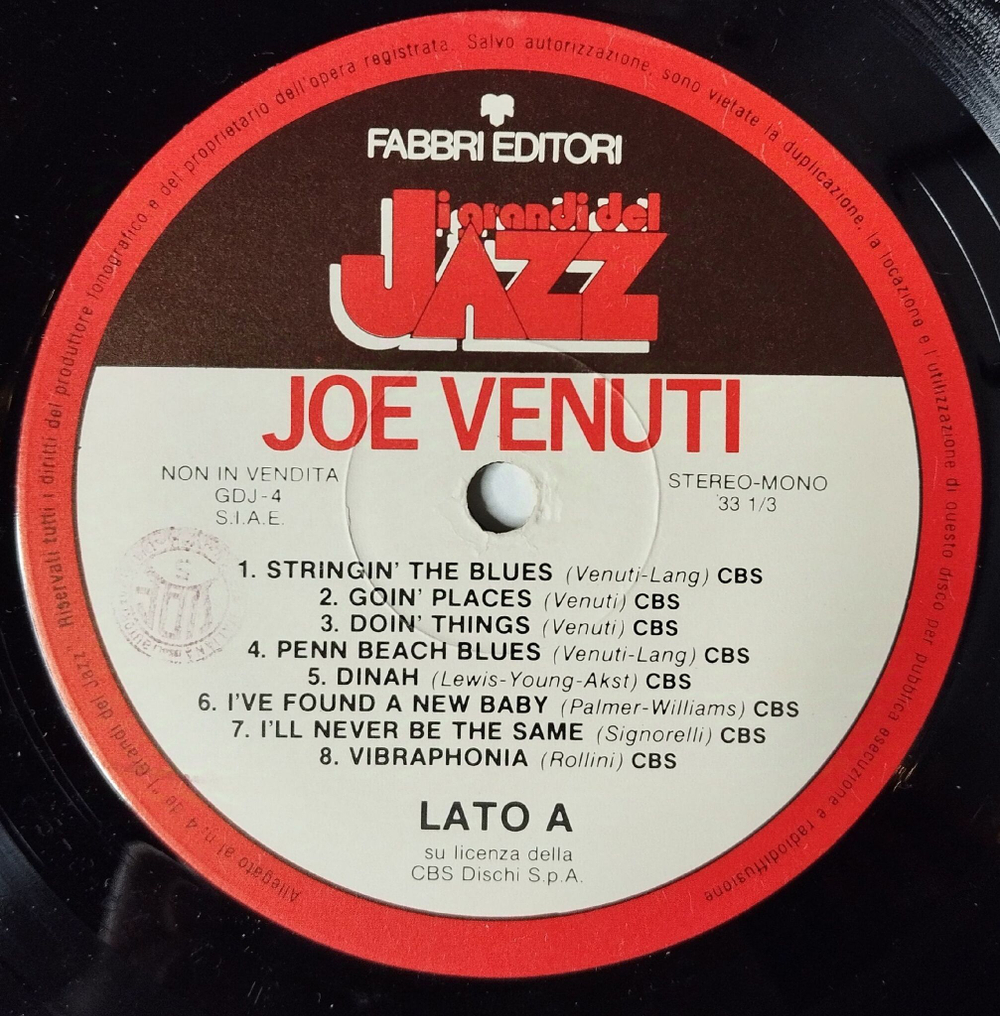 Винтажная виниловая пластинка LP Joe Venuti (Italy 1979)