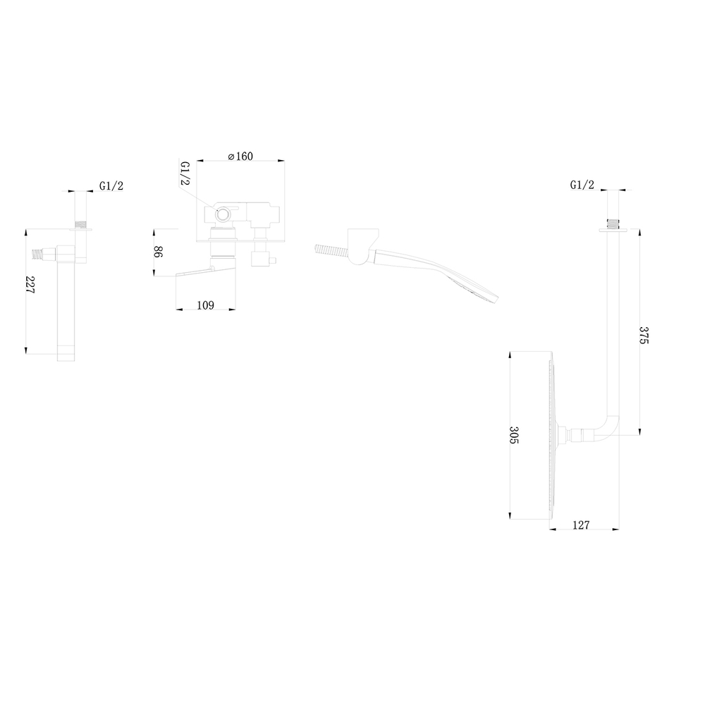 Душевая система 35к G7199-30 GAPPO встраиваемый, лейка "Тропич. душ" нерж. сталь, САТИН