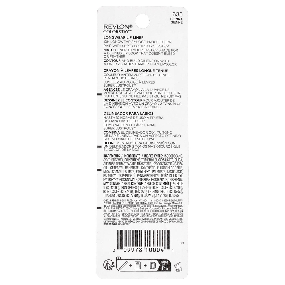 Revlon, Colorstay™, стойкий карандаш для губ, оттенок 635 сиенна, 0,28 г (0,01 унции)