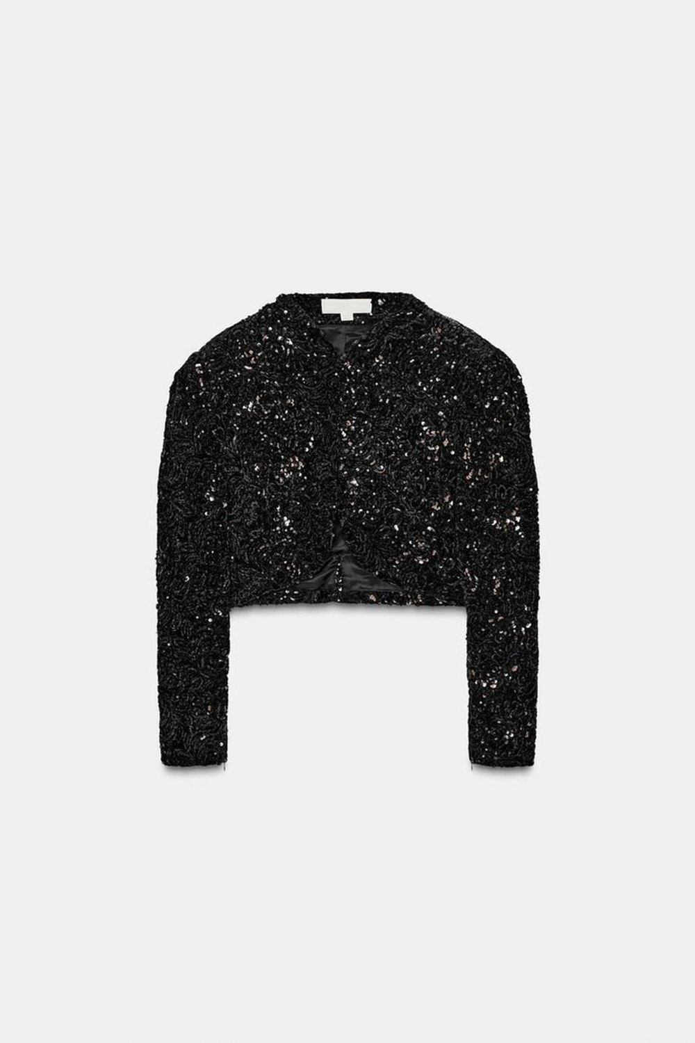 ZARA КУРТКА С ОБЪЕМНЫМИ РУКАВАМИ И ПАЙЕТКАМИ, ЧЕРНЫЙ