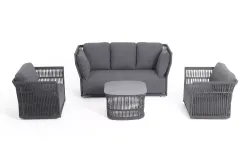"Лугано" лаунж-зона 5-местная плетеная из роупа (веревки), каркас алюминиевый темно-серый, роуп темно-серый