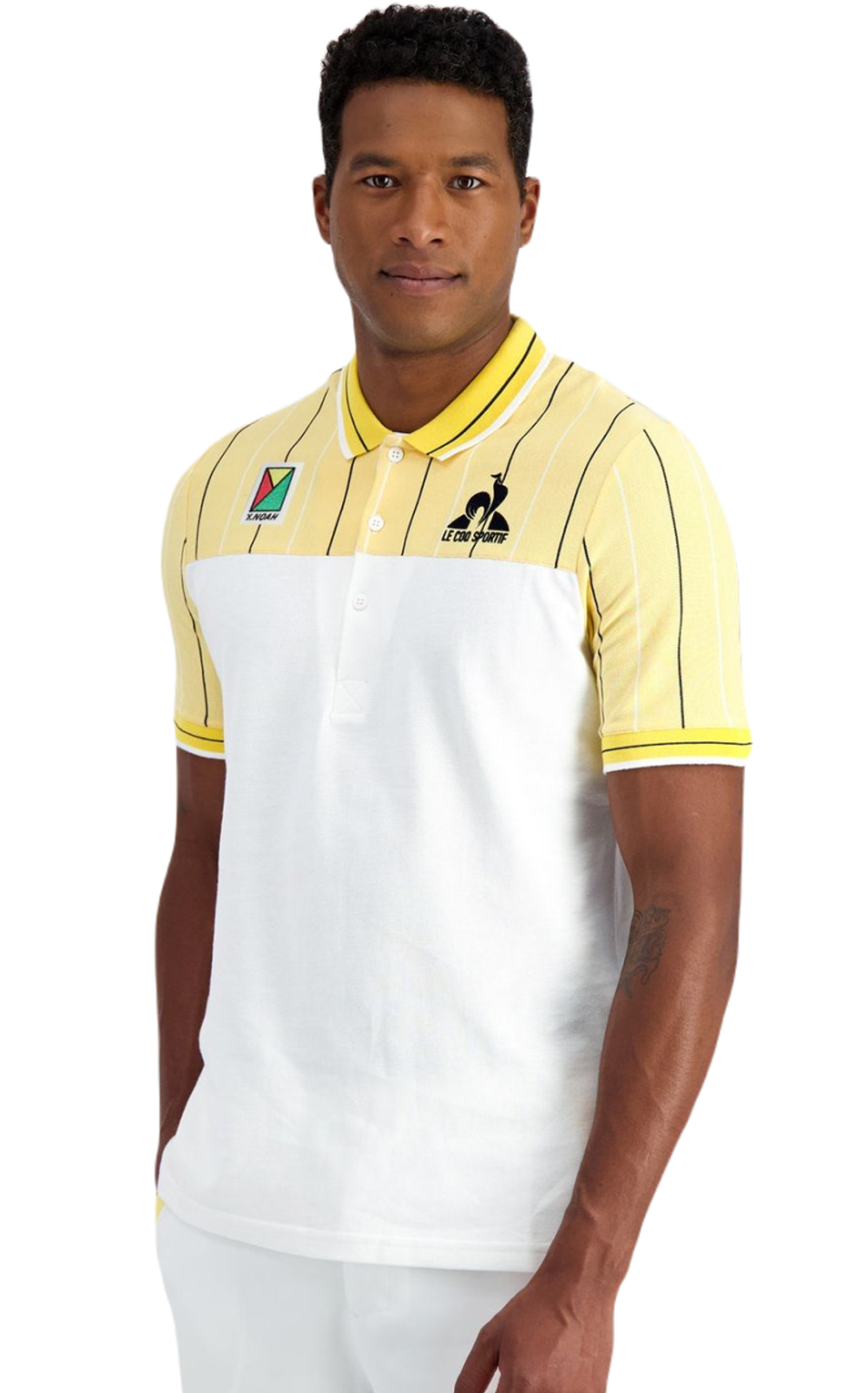 Мужское теннисное поло Le Coq Sportif Collectors Box Clay 83 - new optical white/jaune champ