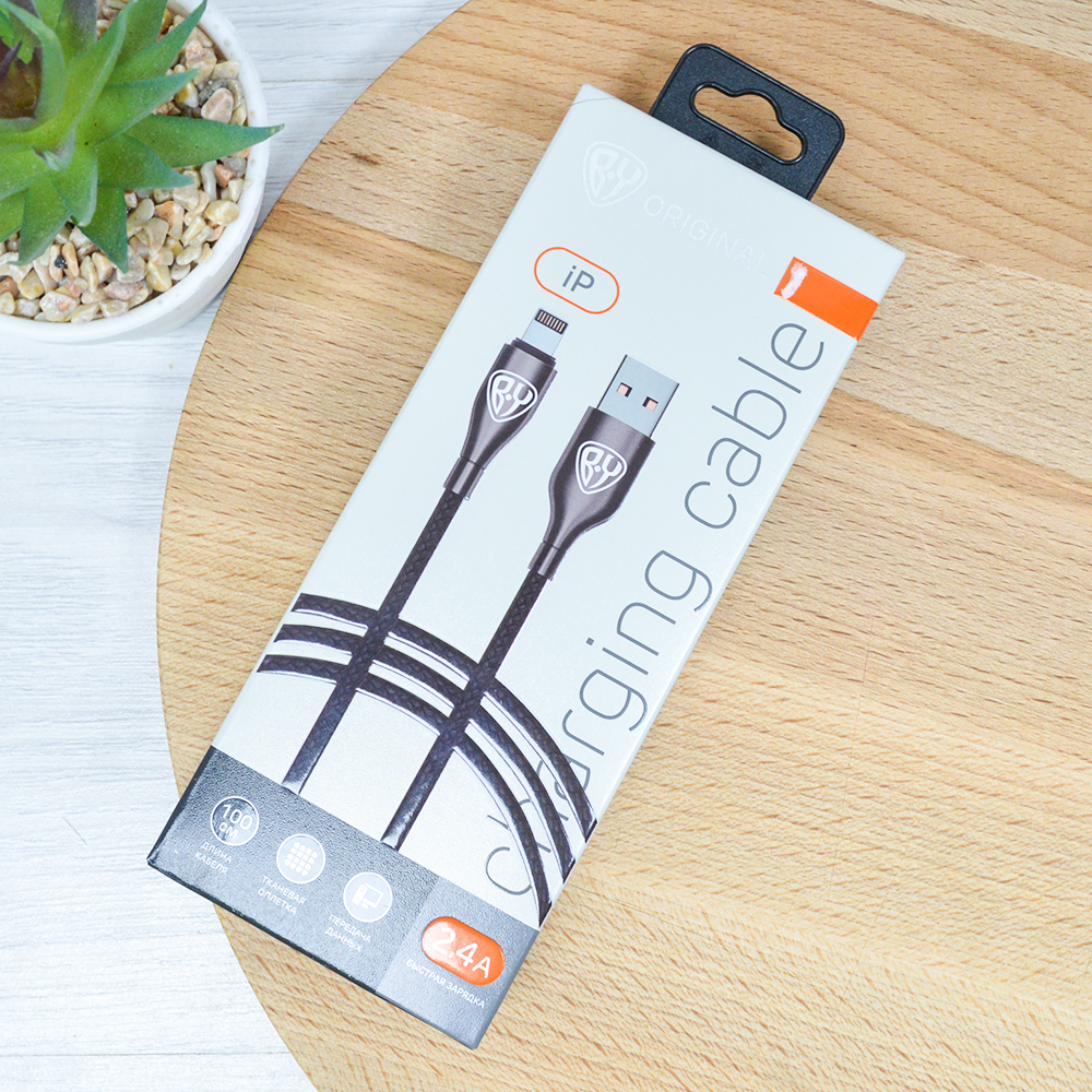 Кабель для мобильных устройств BY Керамика iP 1м 2,4А быстрая зарядка