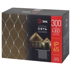 Гирлянда ЭРА ERAPS-SKW1 светодиодная новогодняя сеть 3x2 м тёплый белый свет 300 LED белый каучук