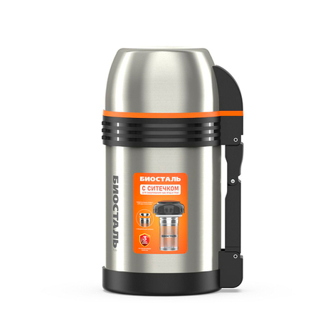 Термос универсальный с ручкой, Biostal, 1л, титан