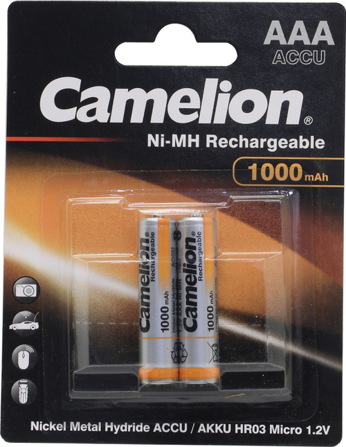 Аккумулятор Camelion NH-AAA1000-2 (1.2V, 1000mAh) NiMH, Size "AAA"