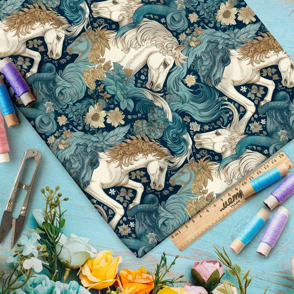 Ткань премиум дюспо фантазийные кони