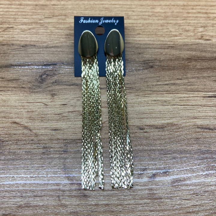 Серьги англ.заст. Bogema пластина капля скругленная цепочки жгутики металл золотистый желтый