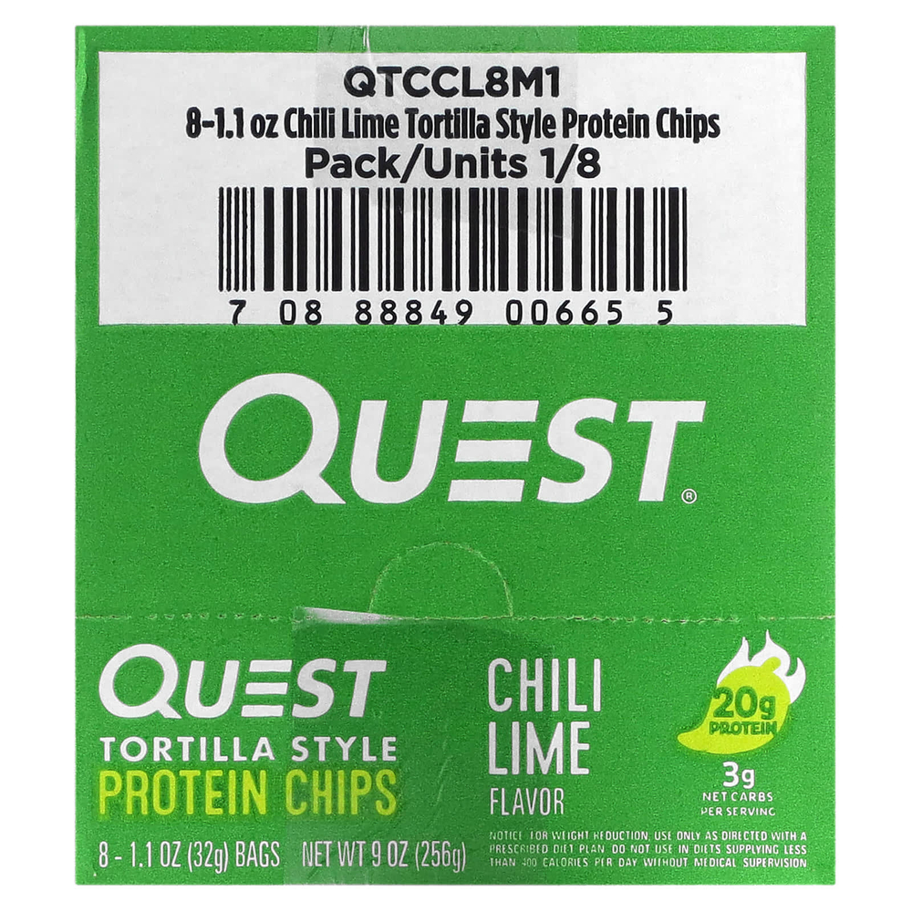 Quest Nutrition, Протеиновые чипсы по типу тортилья, чили и лайм, 8 пакетиков по 32 г (1,1 унции)