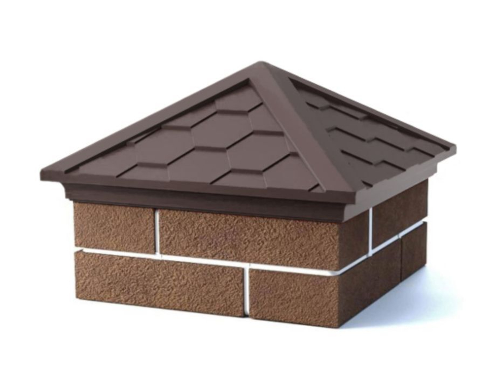 Полимерно-песчаный колпак на заборный столб, 2 × 2 кирпича, 535 × 535 × 43, «Гибкая черепица» (коричневый)