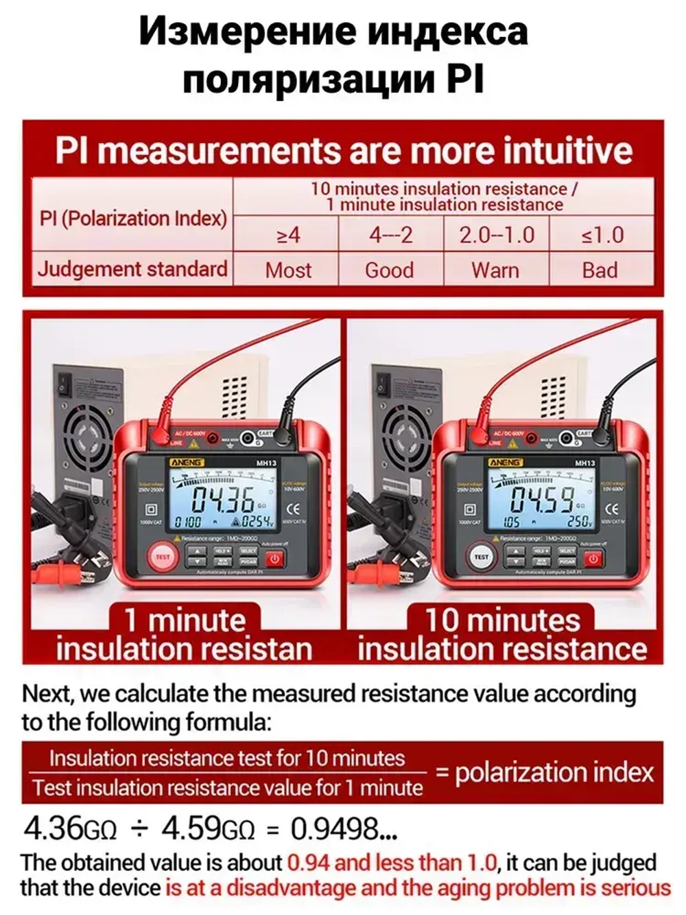 Мультиметр цифровой, мегаомметр ANENG MH13
