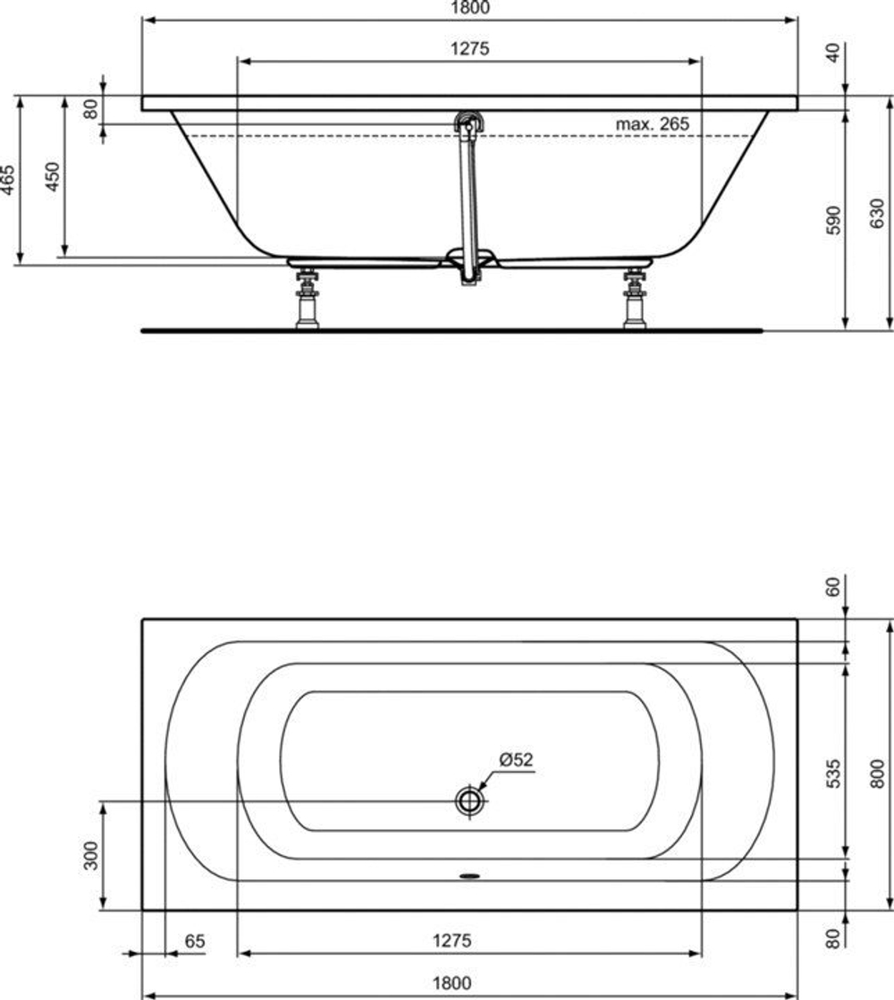 Акриловая ванна Ideal Standard 180х80 K275001 HOTLINE