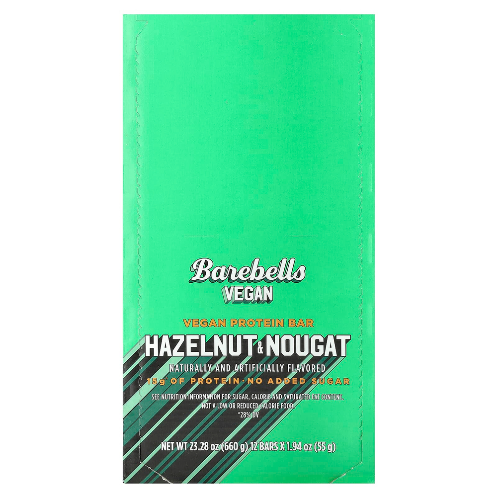 Barebells, веганский протеиновый батончик, фундук и нуга, 12 батончиков по 55 г (1,94 унции)