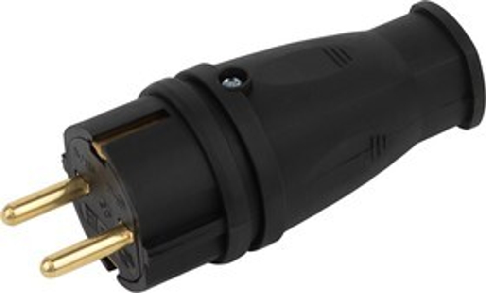 Вилка VX10-B-IP44 16А IP44 прямая с заземл. каучук черный