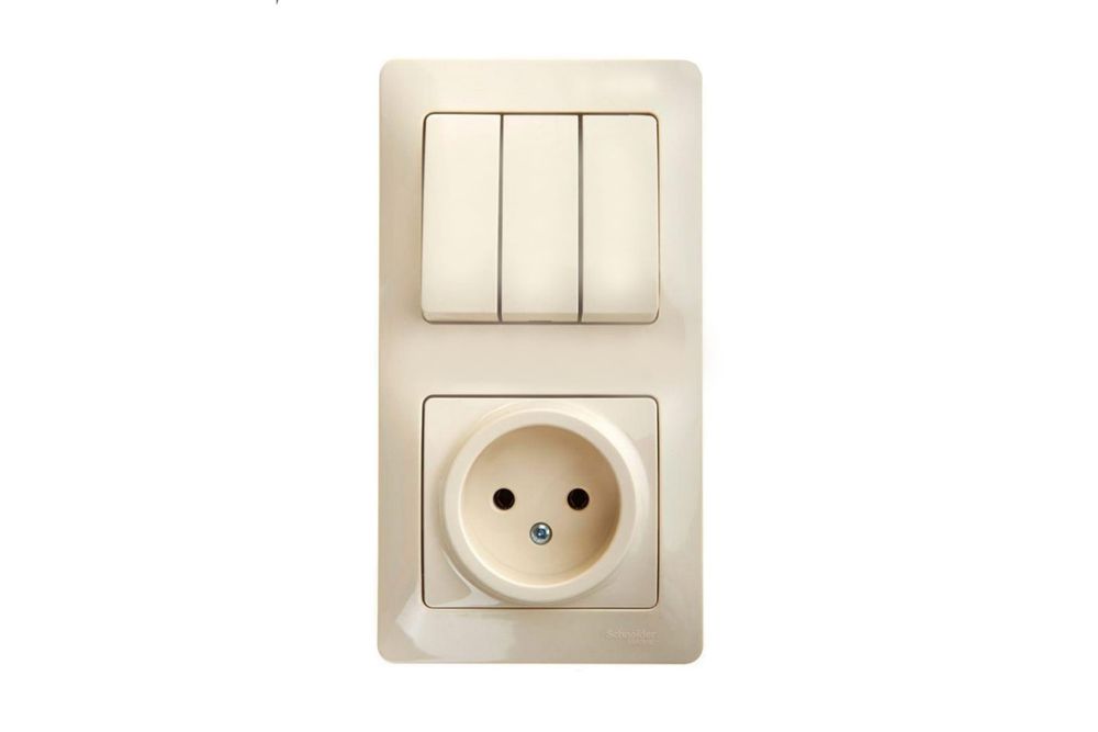 Schneider Electric Glossa Бежевый Блок: розетка и 3-клавишный выключатель IP20 скрытая установка GSL000276