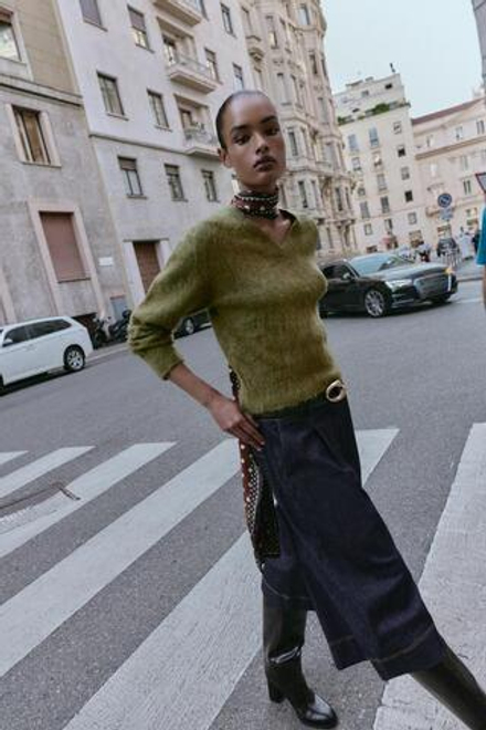 ZARA ТРИКОТАЖНЫЙ ДЖЕМПЕР С ВОРСИСТОЙ ТЕКСТУРОЙ, ХАКИ