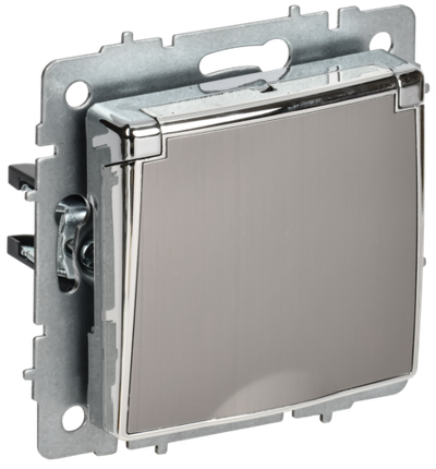 BRITE Розетка 1-местная с заземлением с защитными шторками и крышкой 16А IP20 РСбш10-3-БрГН металл хром/никель IEK