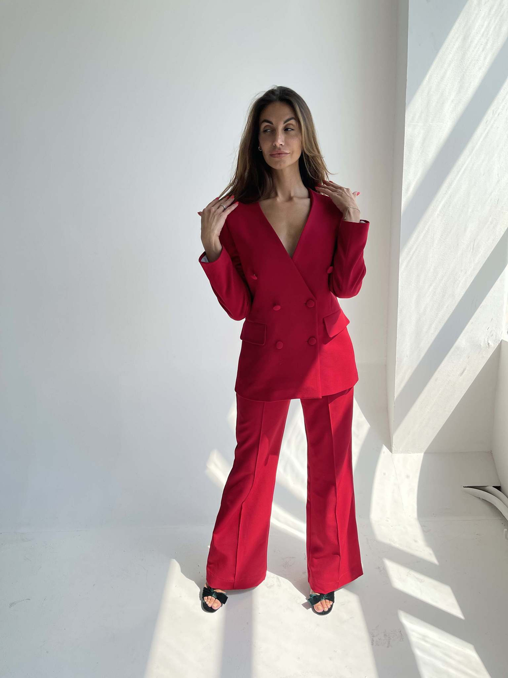 Пиджак двубортный в винном оттенке