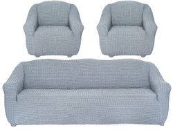 Комплект чехлов на диван и 2 кресла без оборки, цвет Серый
