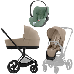 Коляска 3 в 1 Cybex Priam IV Matt Black complete и автокресло Cloud T i-Size Leaf Green Plus Cozy Beige