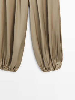 Massimo Dutti Атласные брюки-баллон, бежевый