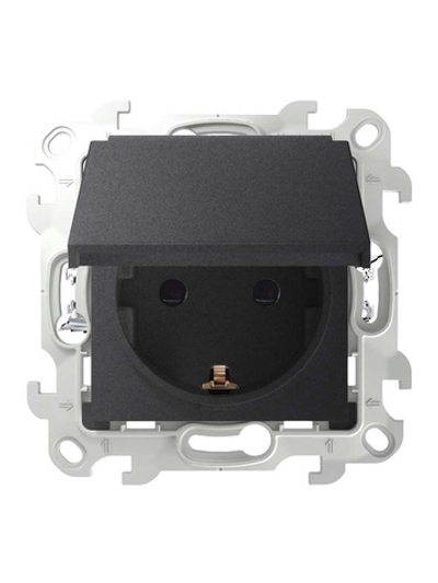 Розетка 1-м СП Simon 24 16А IP44 2P+E Push&Go механизм графит Simon 2420448-038