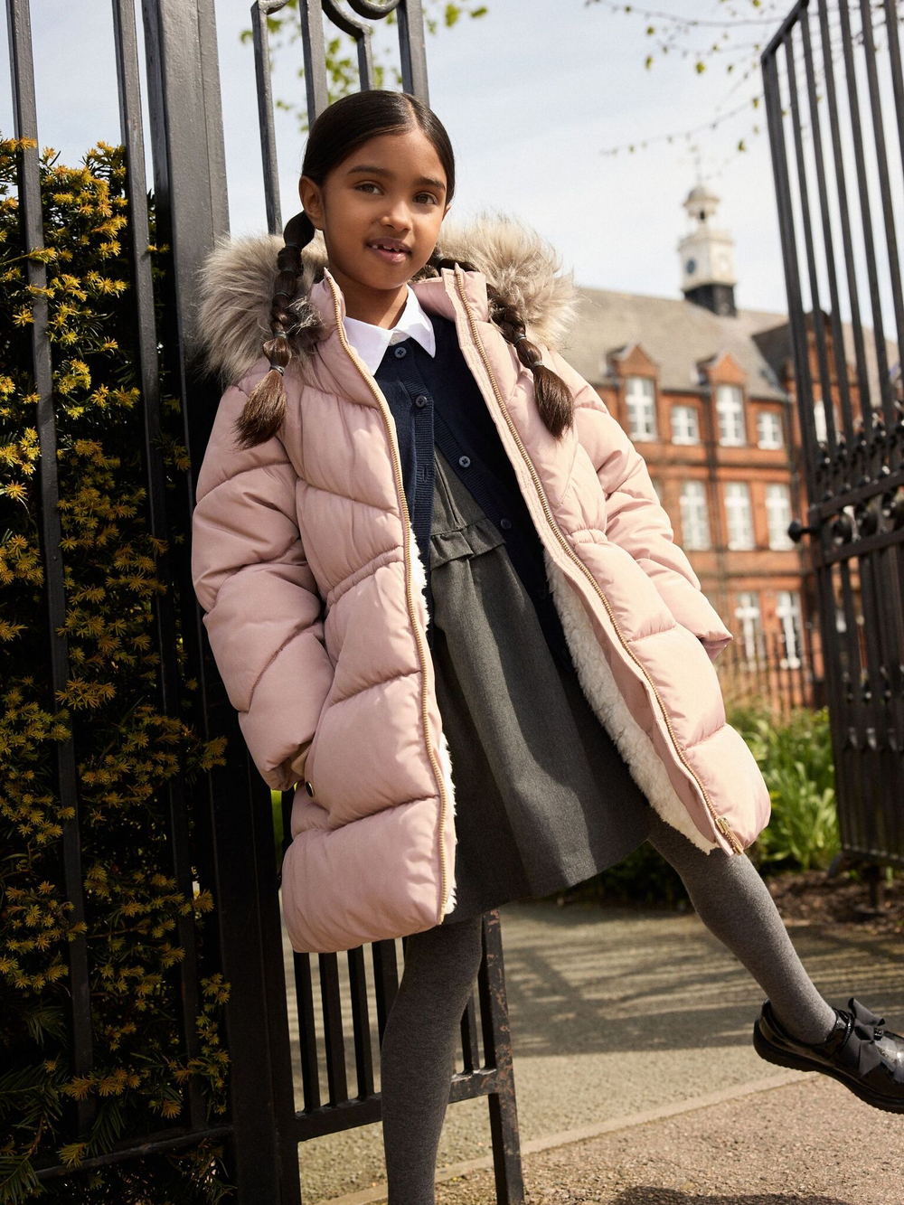 Пальто стеганое утепленное с капюшоном для девочки Next Q81-857, Розовый