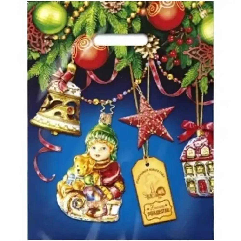 Пакет ПЭ с вырубной ручкой 31х40см (60) (В гостях у елочки) НГ Ламинированный Интерпак (х50/500)