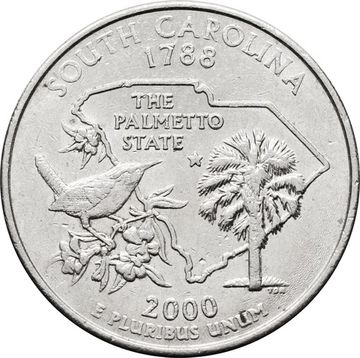 25 центов (1/4 доллара, квотер) 2000 США «Штат Южная Каролина» (P)