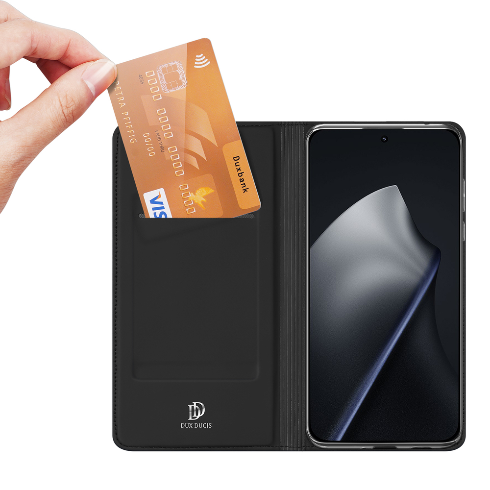 Чехол книжка из кожи черного цвета от Dux Ducis для Xiaomi 15T Pro, серия Skin Pro Series
