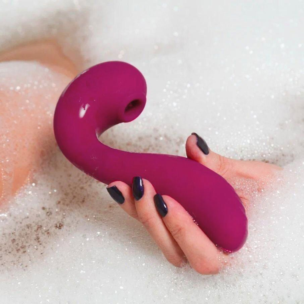 Бордовый вакуум-волновой вибратор 3-в-1 с язычком Calypso (Цвет: бордовый)