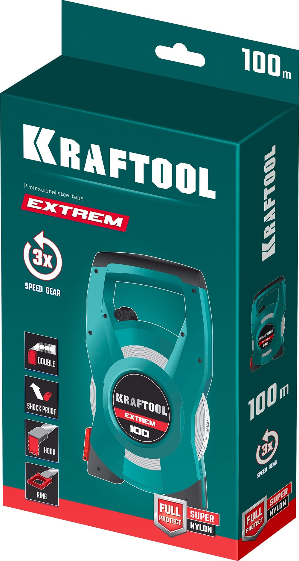 KRAFTOOL EXTREM, 100 м, геодезическая стальная мерная лента