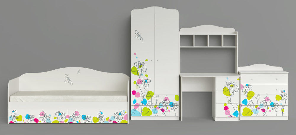 Кровать МАМА "Цветы"  Белый