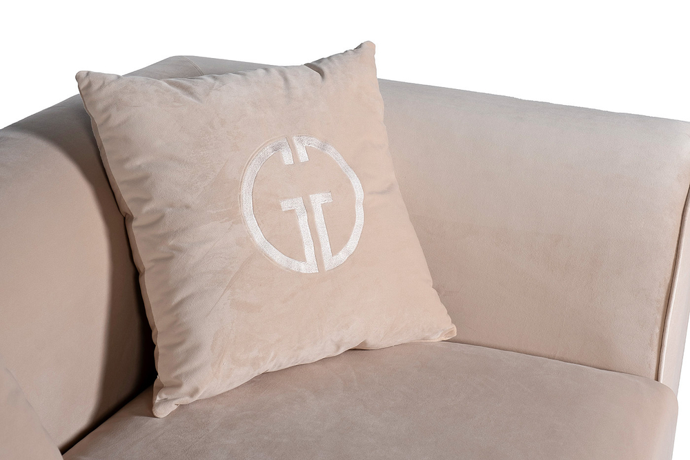 Диван трехместный 230x86x75см Garda Decor Lucerne велюр бежевый с декоративными подушками