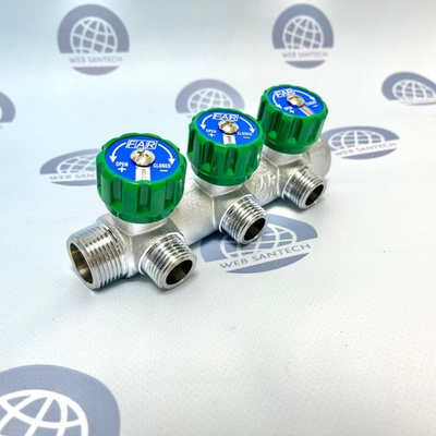 Регулирующий проходной модульный коллектор FAR (ВР-HP) на три отвода 1/2" (HP) под плоское уплотнение