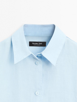 Massimo Dutti Рубашка из струящегося 100% льна, небесно-голубой