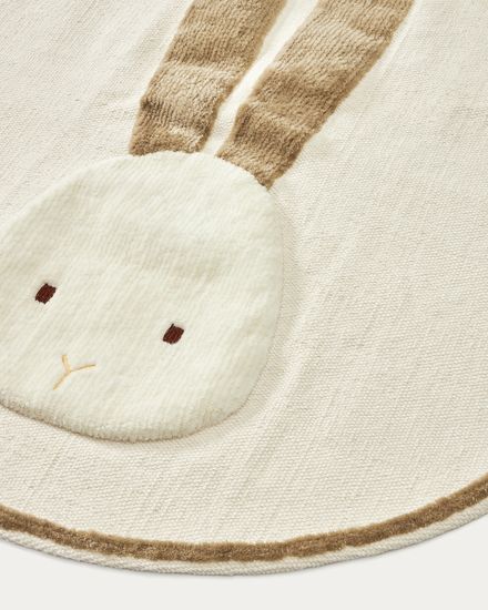 Yanil Круглый бежевый хлопковый коврик с кроликом Ø 100 см